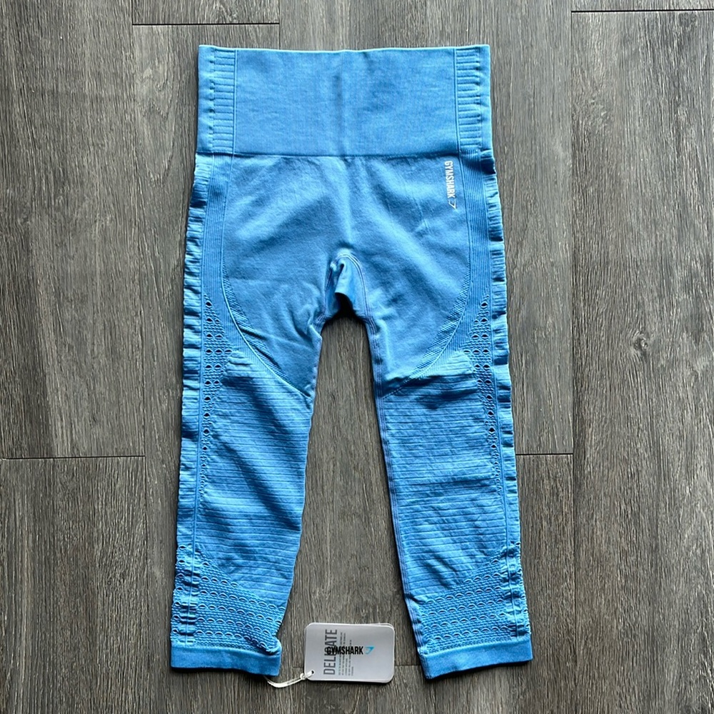 Gymshark Energy+ Seamless Cropped Leggings ✧ Malibu Blue ✧ Size S